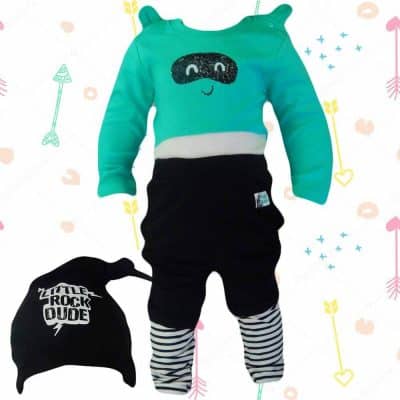 Set bebe body, pantaloni si caciula ROCK