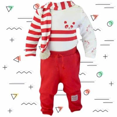 Haine de bebelusi. Set bebe rosu Ursulet