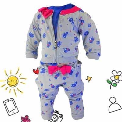 Haine bebe. Set bebelusi fetite cu pisicute albastre
