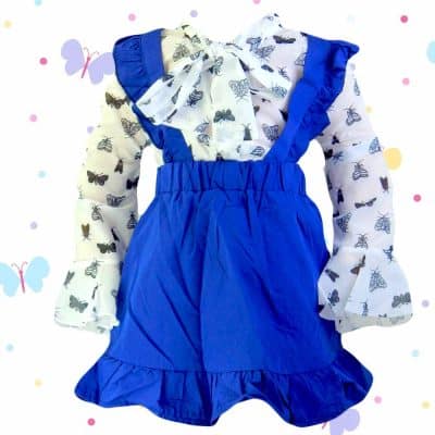 Fusta cu bretele, camasa fluturasi fete