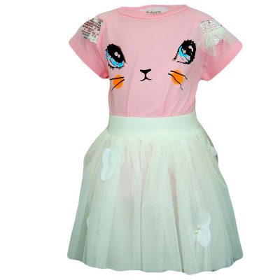 Set fete cu tricou si fusta Pisicuta